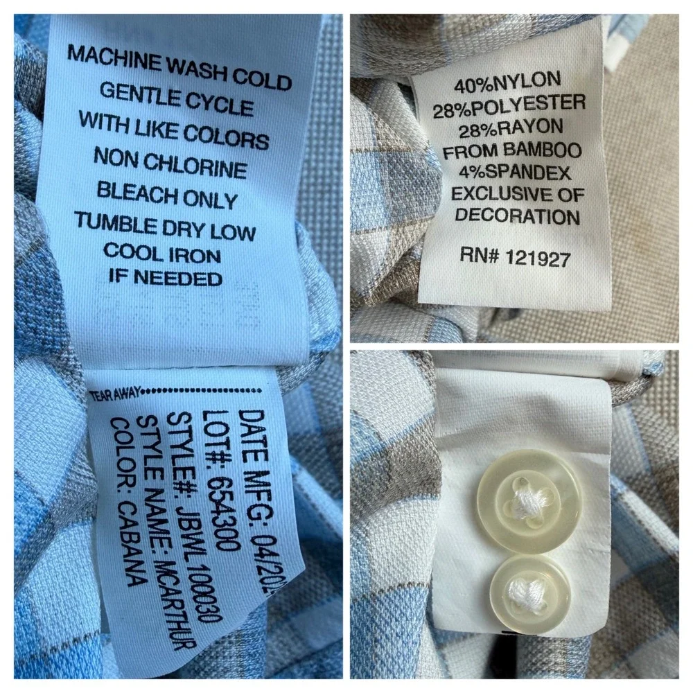 Johnnie-O Boys McArthur Performance Check Button Down Shirt Blue Bamboo Size 14